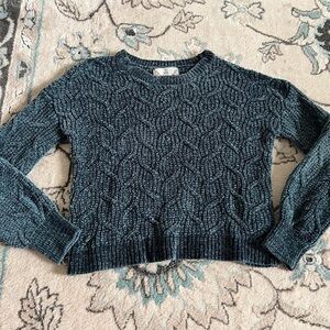 Pink Rose Cable Knit Sweater - Dark Teal